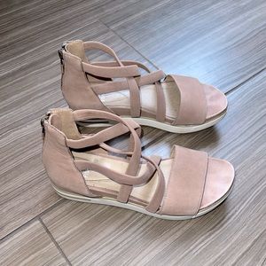 Eileen Fisher Womens Sola Tumbled Nubuck Leather Strappy Platform Sandals sz 6.5